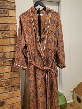 Vintage Dior Paisley Wrap Robe in Rust and Gold Tones